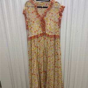 Free People Floral Maxi Dress with Ruffle Trim
